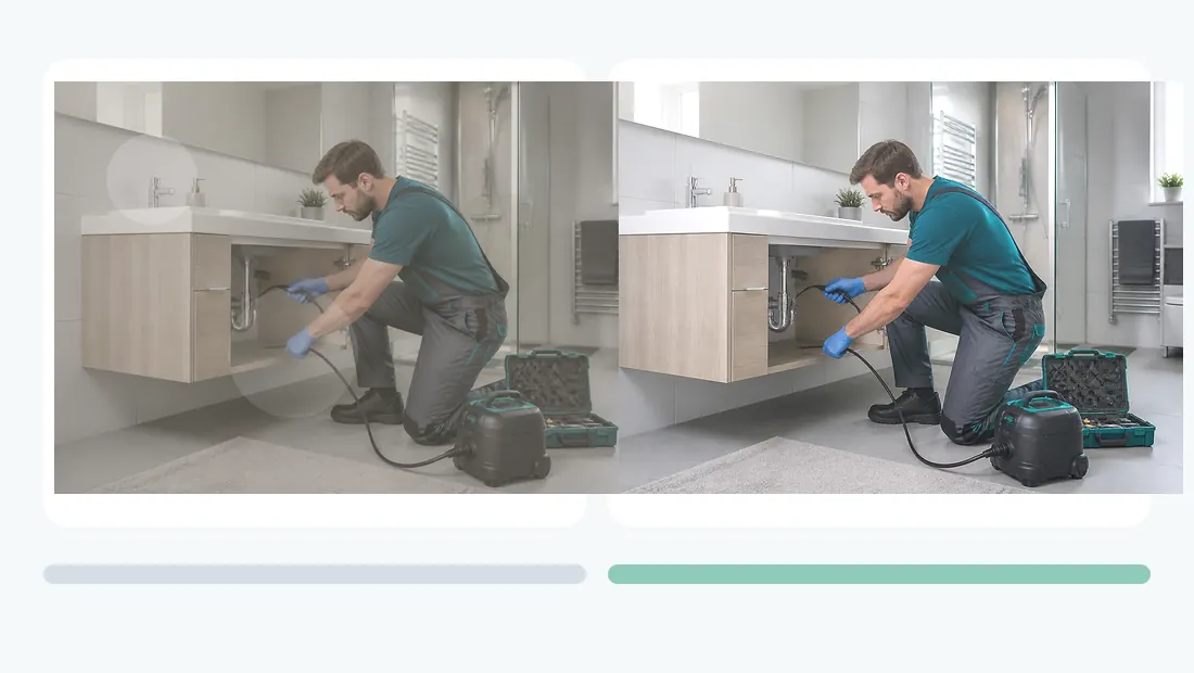Vorher-Nachher Servicebild für Sanitär- und Abflussservice